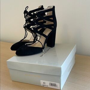 Marc Fisher Black Strappy Suede Heels